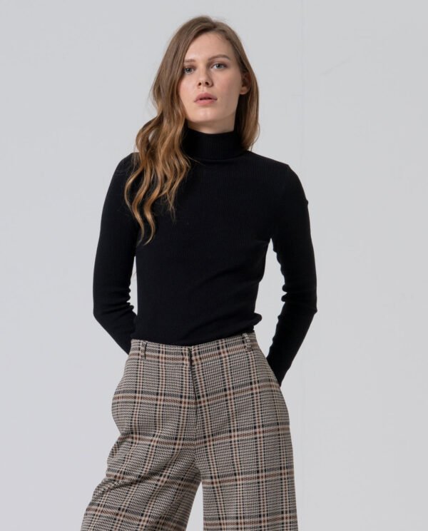 Pantalón recto jacquard negro. - Imagen 2