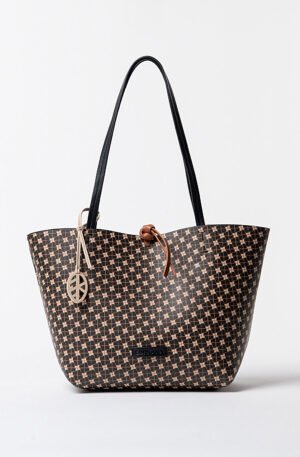 Shopper reversible estampado con neceser interior Negro.