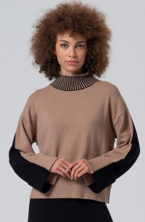 Jersey cuello alto con contrastes de color.Beige.