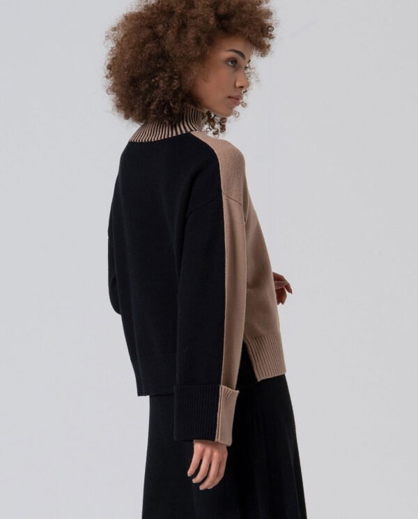 Jersey cuello alto con contrastes de color.Beige. - Imagen 4