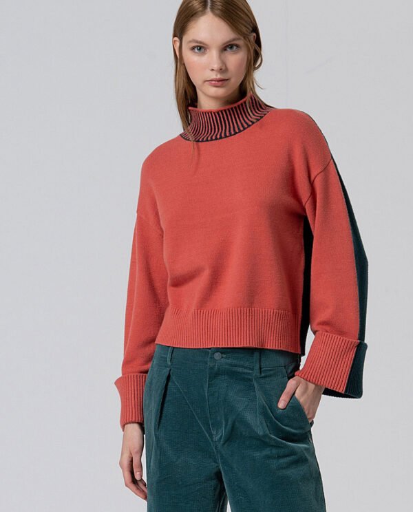 Jersey cuello alto con contrastes de color.
