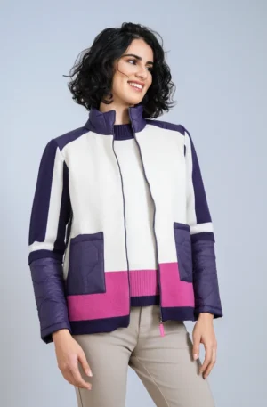 Chaqueta colores combinados fuxia,malva.