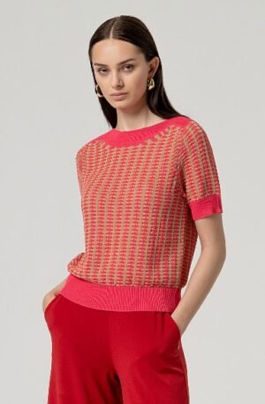 Jersey escote barca manga corta. Rosa