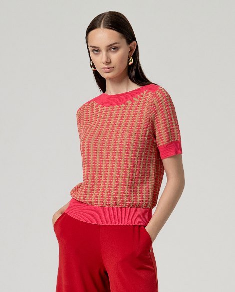 Jersey escote barca manga corta. Rosa