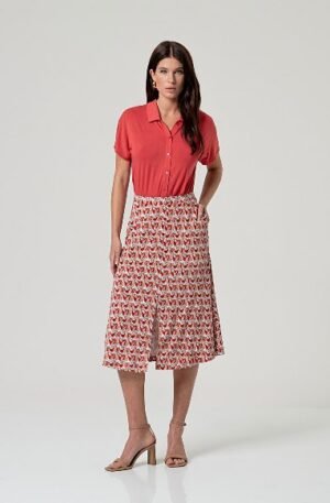 Falda larga midi con abertura. Multicolor