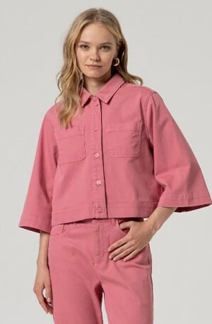 Cazadora corta manga 3/4. Rosa