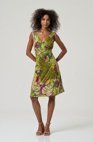 Vestido sin mangas escote cruzado. Verde