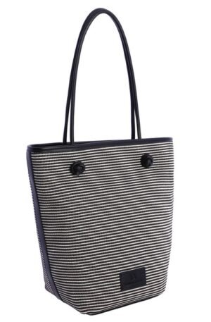 Bolso capazo rayas azul marino.