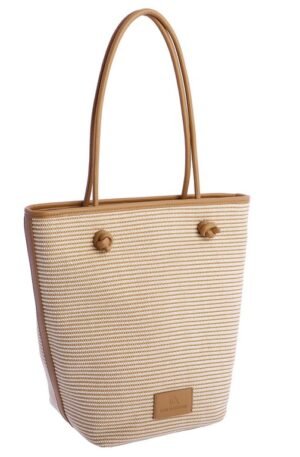 Bolso capazo rayas tostado y natural.