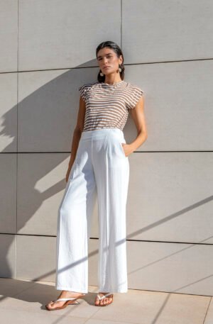 Camiseta rayas tostado/blanco.