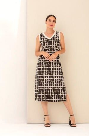 Vestido midi negro/beige.