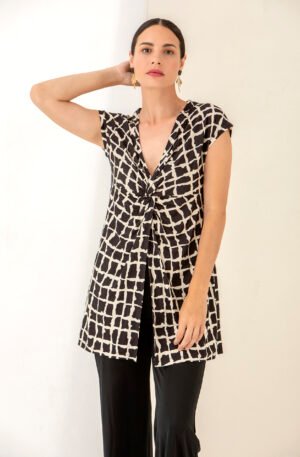 Blusón largo estampado beige/negro