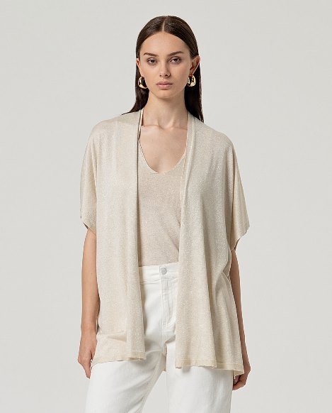 Poncho abierto brillante. Crudo.