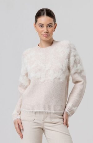 Jersey cuello redondo de pelo. Crudo.